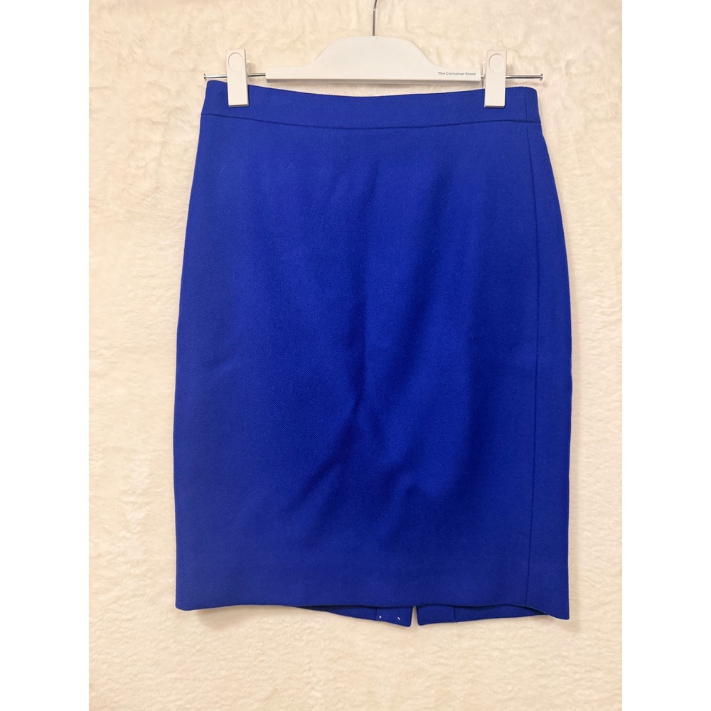 J.Crew No. 2 Pencil Skirt Womens 00P Blue 100% Wool Linedโ Workwear Style 03216